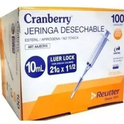 Jeringa 10ml Luer Lock con Aguja 21G Cranberry